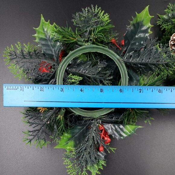 Vintage Christmas Candle Ring Holly Berry PAIR Plastic Centerpiece for 3" Pillar - Picture 15 of 16